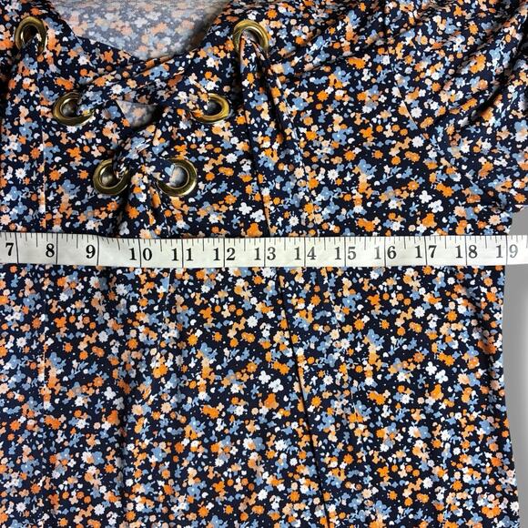 Michael Kors Dress Size M Pull-Over Liquid Knit Fabulously Floral Lace Up Neck - Picture 7 of 8